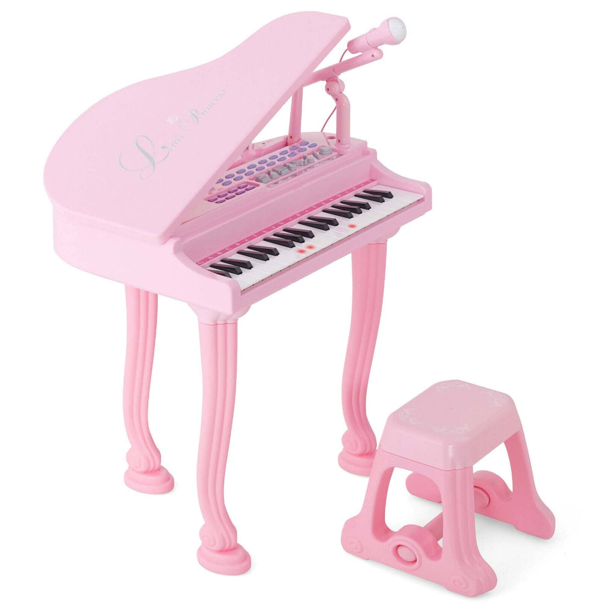 Kids Piano Keyboard Toy Musical Instrument w/ Stool & Microphone