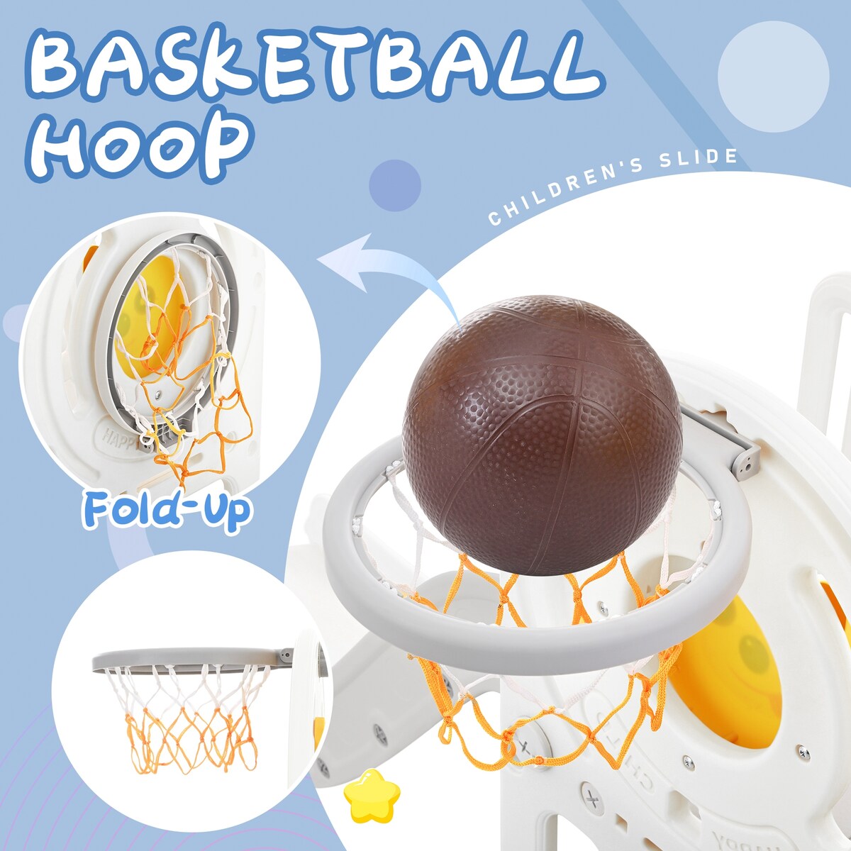 Kids Playground Climber Freestanding Slide Playset with Basketball Hoop Play Combination for Babies Indoor & Outdoor
