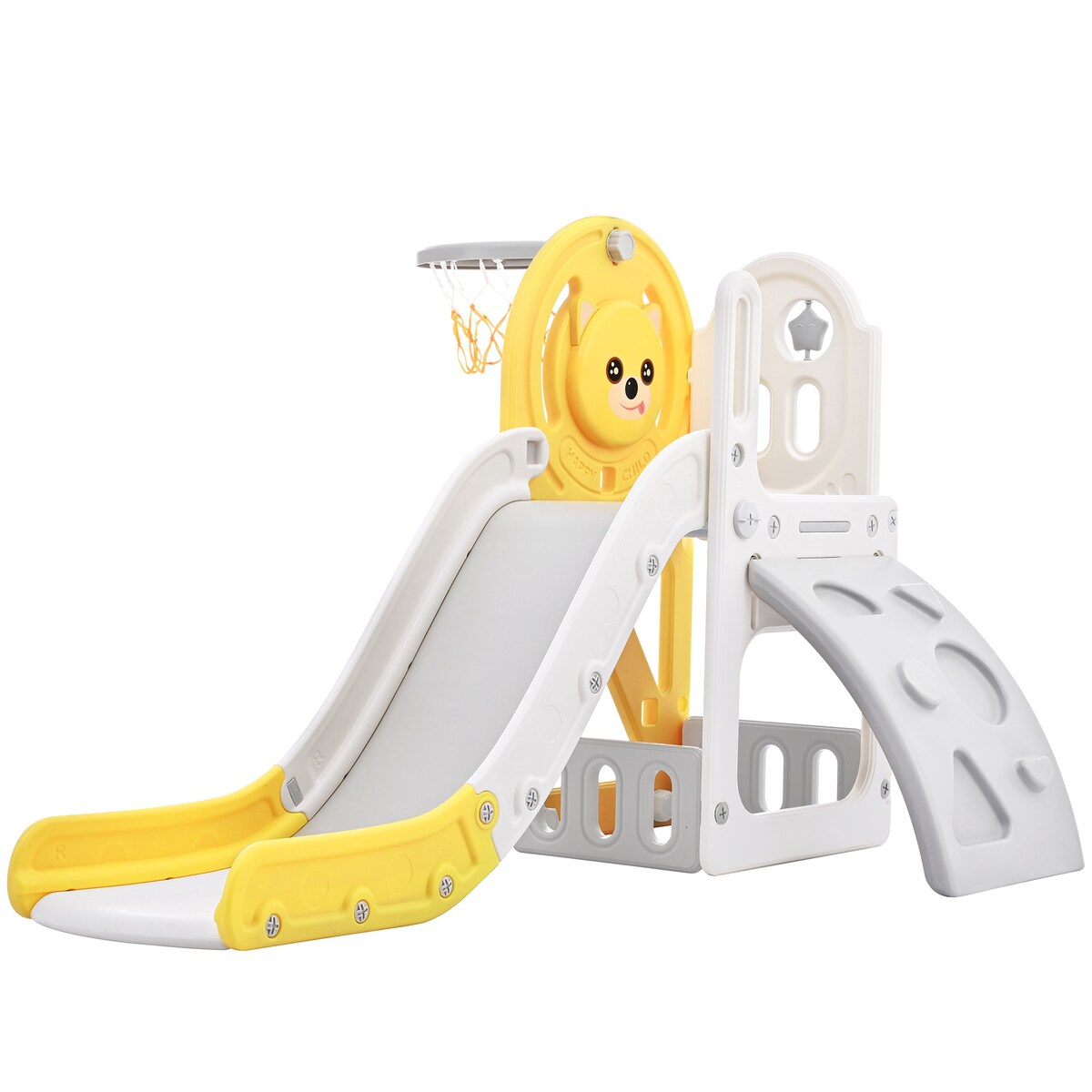 Kids Playground Climber Freestanding Slide Playset with Basketball Hoop Play Combination for Babies Indoor & Outdoor
