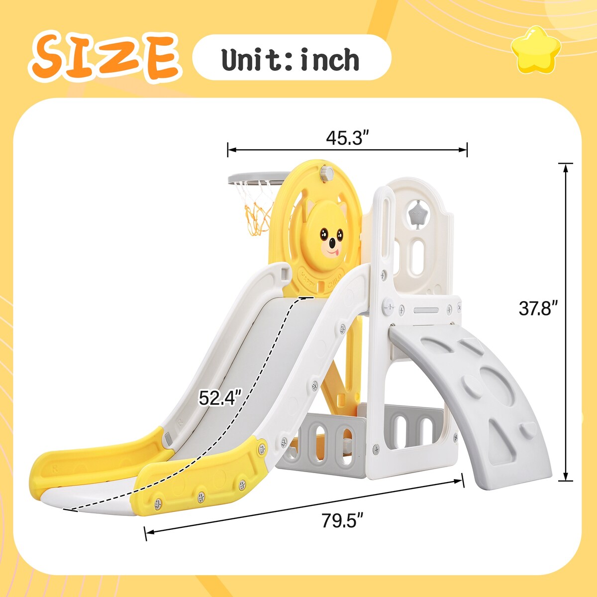 Kids Playground Climber Freestanding Slide Playset with Basketball Hoop Play Combination for Babies Indoor & Outdoor