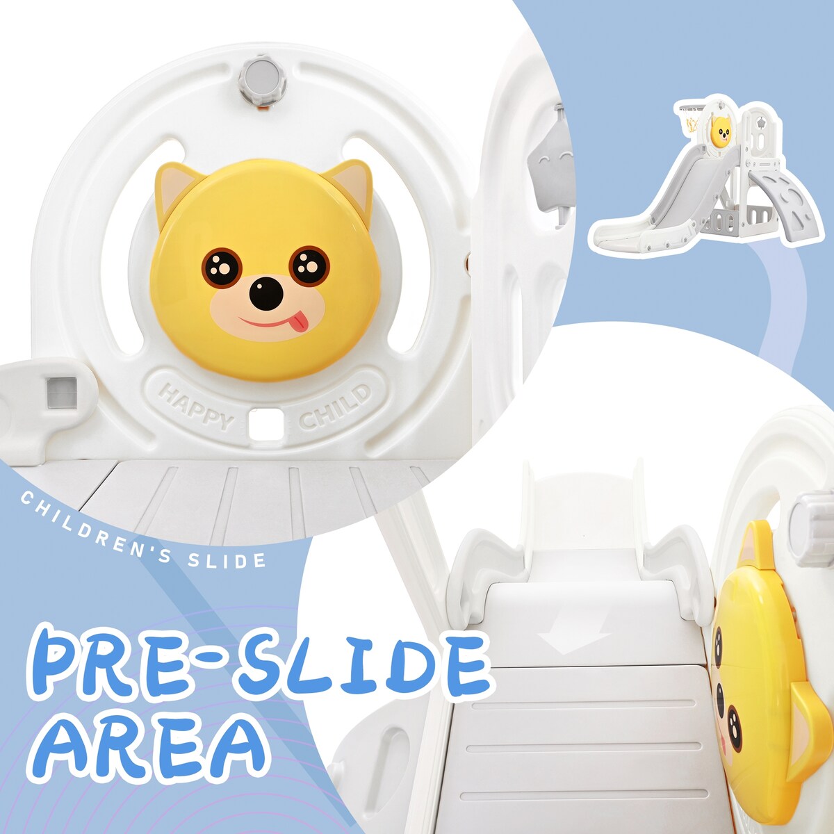 Kids Playground Climber Freestanding Slide Playset with Basketball Hoop Play Combination for Babies Indoor & Outdoor