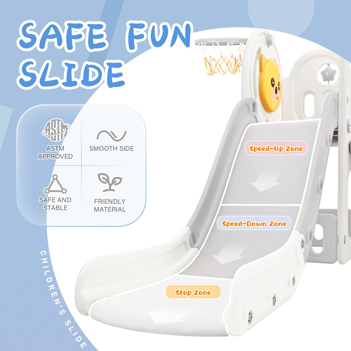 Kids Playground Climber Freestanding Slide Playset with Basketball Hoop Play Combination for Babies Indoor & Outdoor