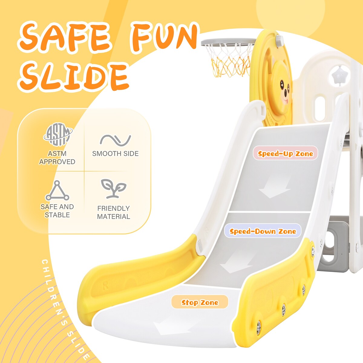 Kids Playground Climber Freestanding Slide Playset with Basketball Hoop Play Combination for Babies Indoor & Outdoor