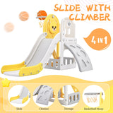 Kids Playground Climber Freestanding Slide Playset with Basketball Hoop Play Combination for Babies Indoor & Outdoor