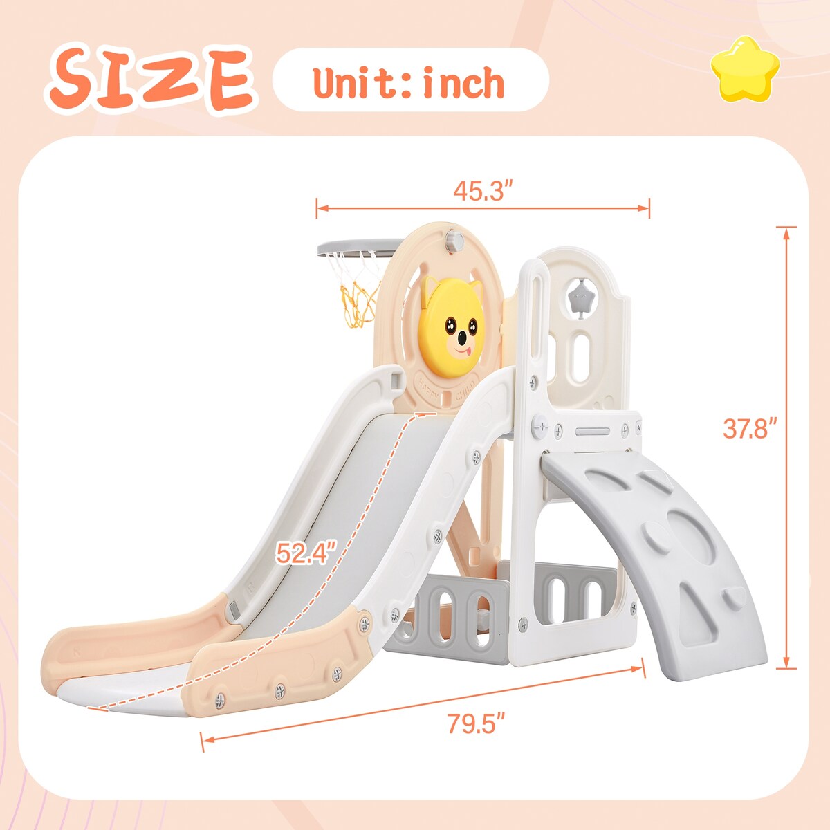 Kids Playground Climber Freestanding Slide Playset with Basketball Hoop Play Combination for Babies Indoor & Outdoor