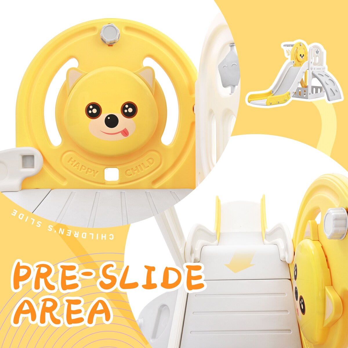 Kids Playground Climber Freestanding Slide Playset with Basketball Hoop Play Combination for Babies Indoor & Outdoor