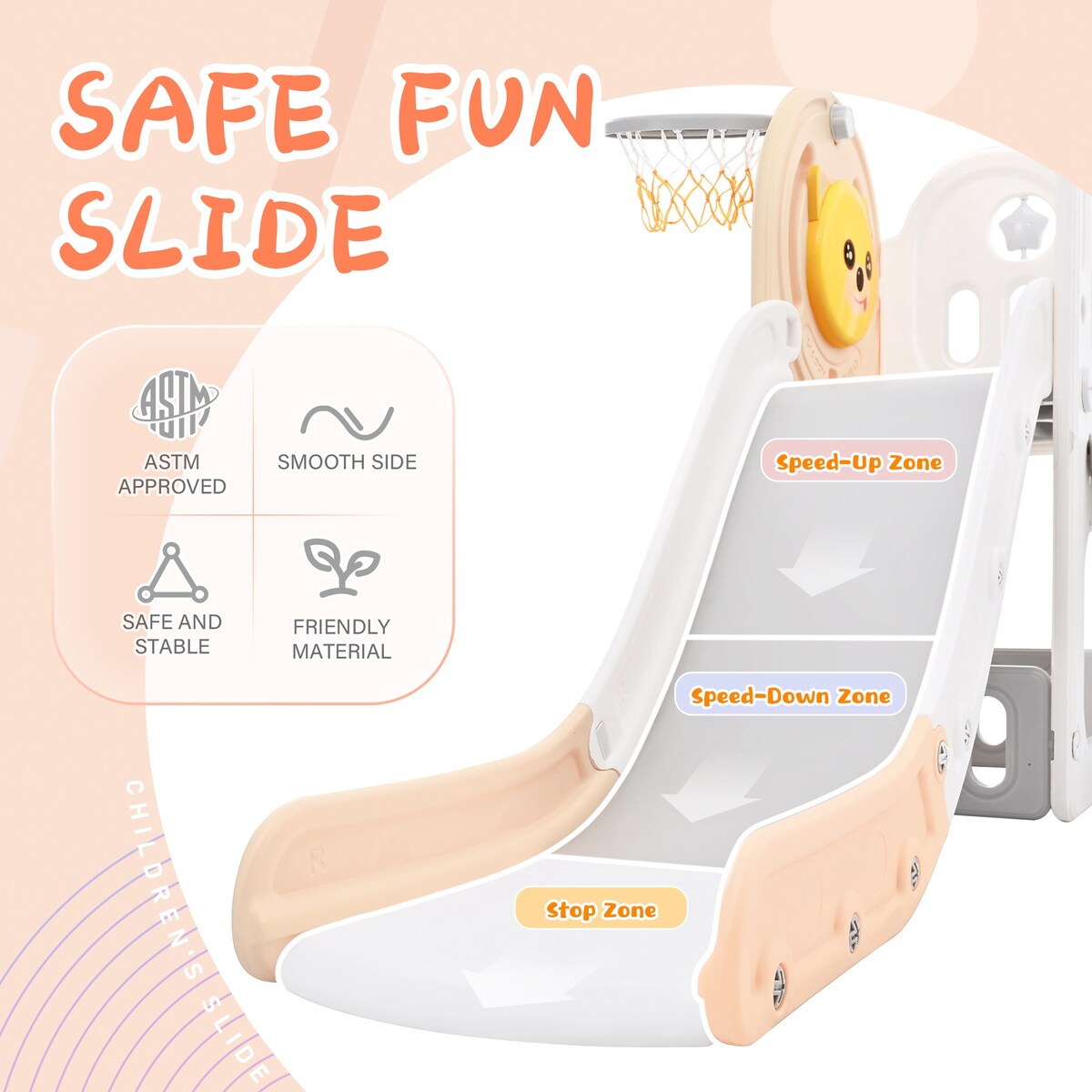 Kids Playground Climber Freestanding Slide Playset with Basketball Hoop Play Combination for Babies Indoor & Outdoor