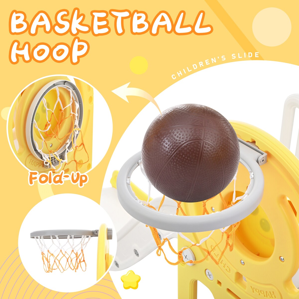 Kids Playground Climber Freestanding Slide Playset with Basketball Hoop Play Combination for Babies Indoor & Outdoor