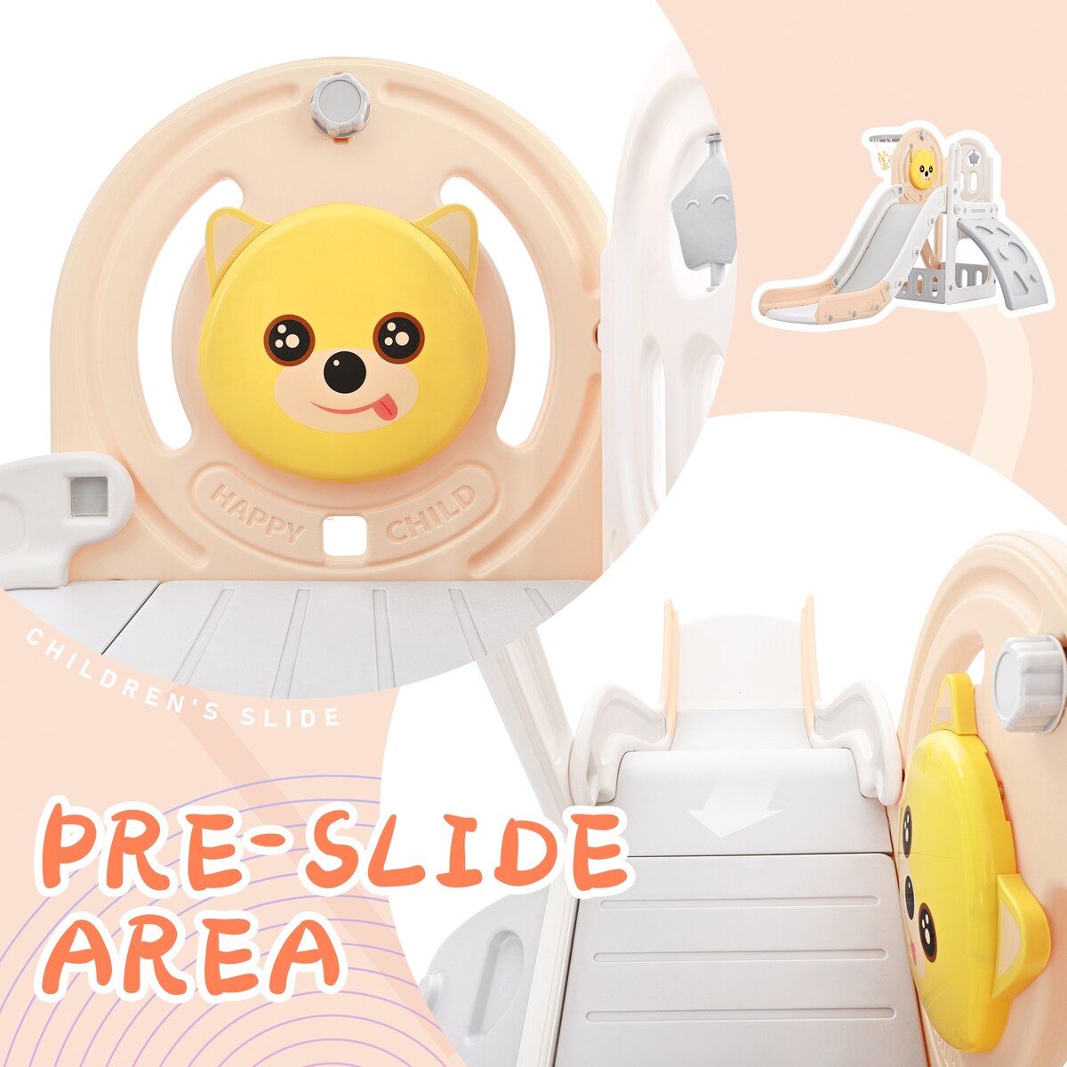 Kids Playground Climber Freestanding Slide Playset with Basketball Hoop Play Combination for Babies Indoor & Outdoor