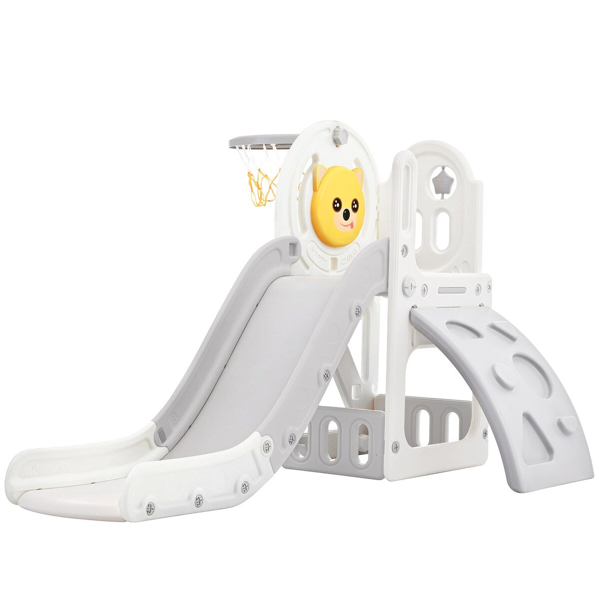 Kids Playground Climber Freestanding Slide Playset with Basketball Hoop Play Combination for Babies Indoor & Outdoor