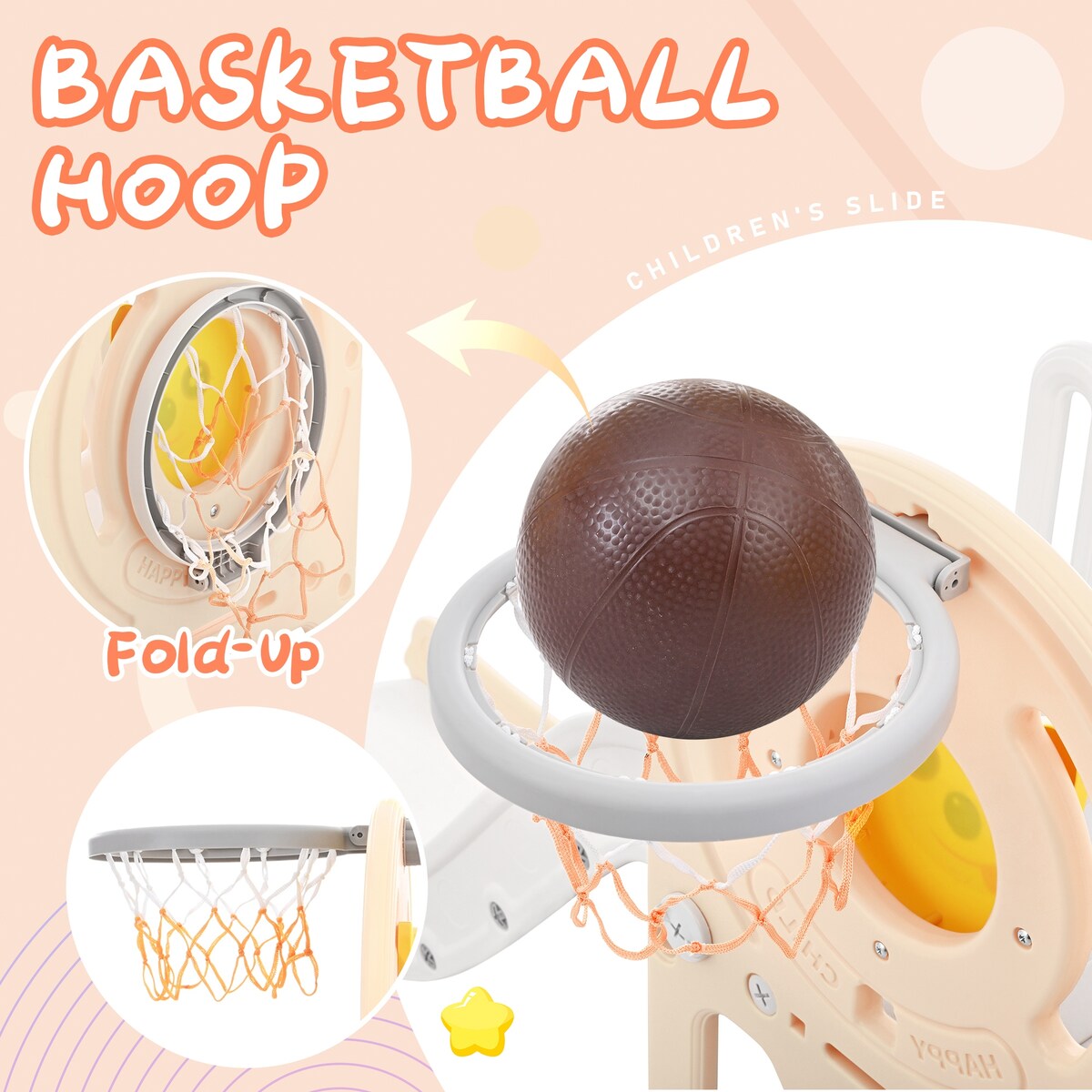 Kids Playground Climber Freestanding Slide Playset with Basketball Hoop Play Combination for Babies Indoor & Outdoor