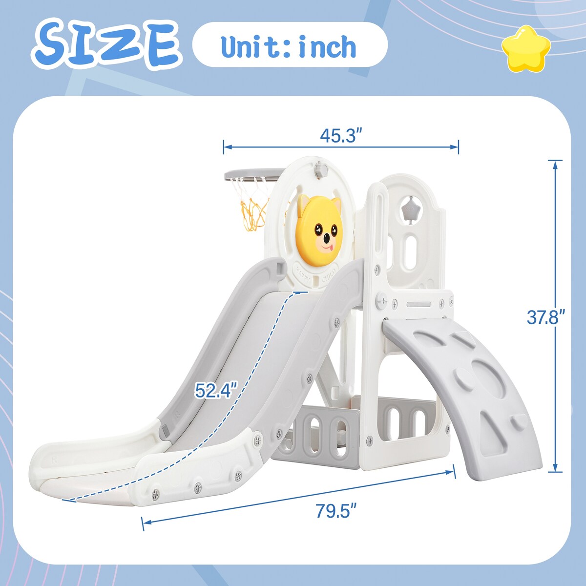 Kids Playground Climber Freestanding Slide Playset with Basketball Hoop Play Combination for Babies Indoor & Outdoor