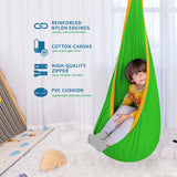 Kids Pod Hanging Swing Seat Hammock,Cotton Child Swing Hammock Chair for Indoor and Outdoor use,Green and Yellow