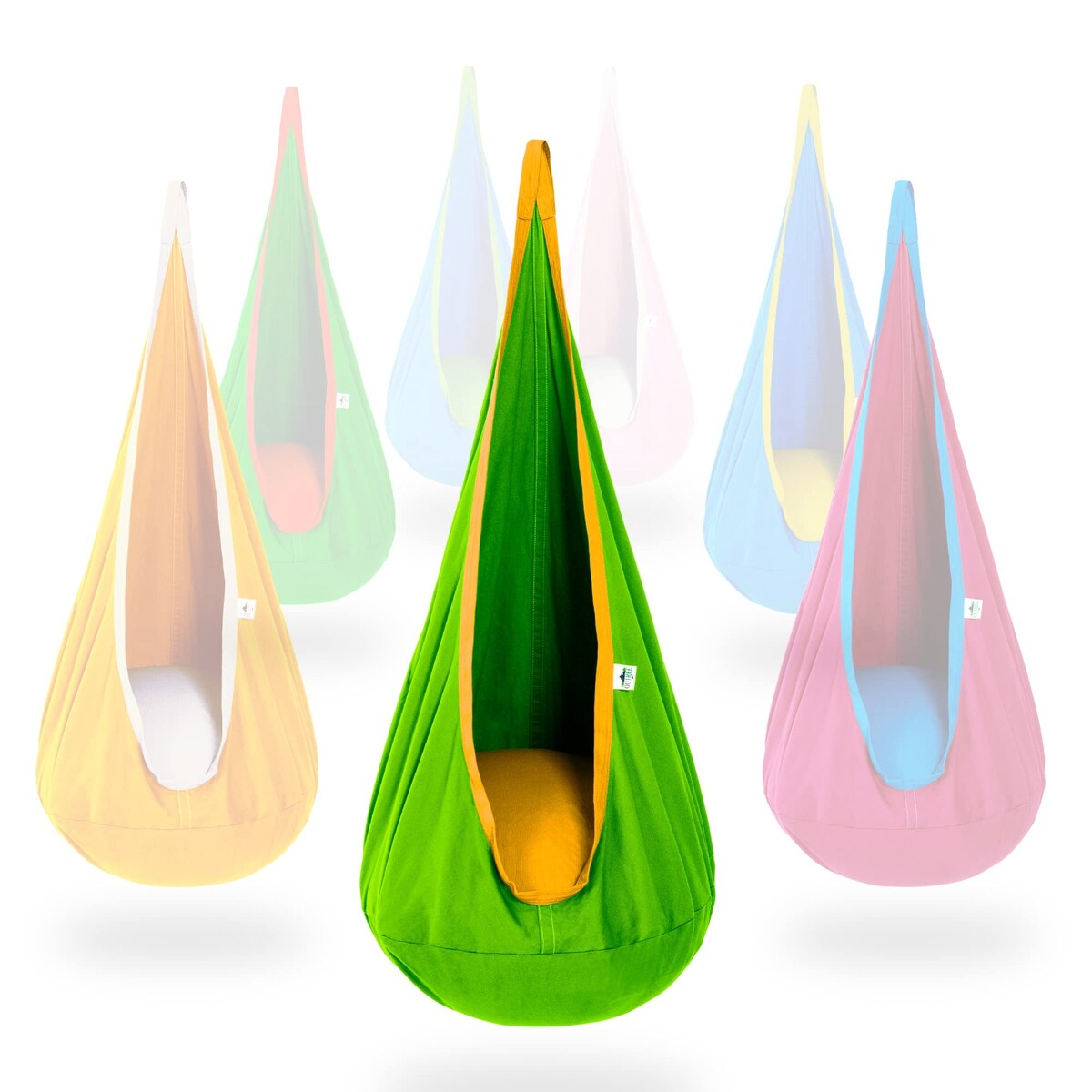 Kids Pod Hanging Swing Seat Hammock,Cotton Child Swing Hammock Chair for Indoor and Outdoor use,Green and Yellow