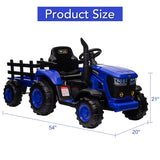 Kids Ride on Tractor with Trailer, 12V Battery Powered Electric Vehicle Toy