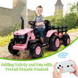 Kids Ride on Tractor with Trailer, 12V Battery Powered Electric Vehicle Toy
