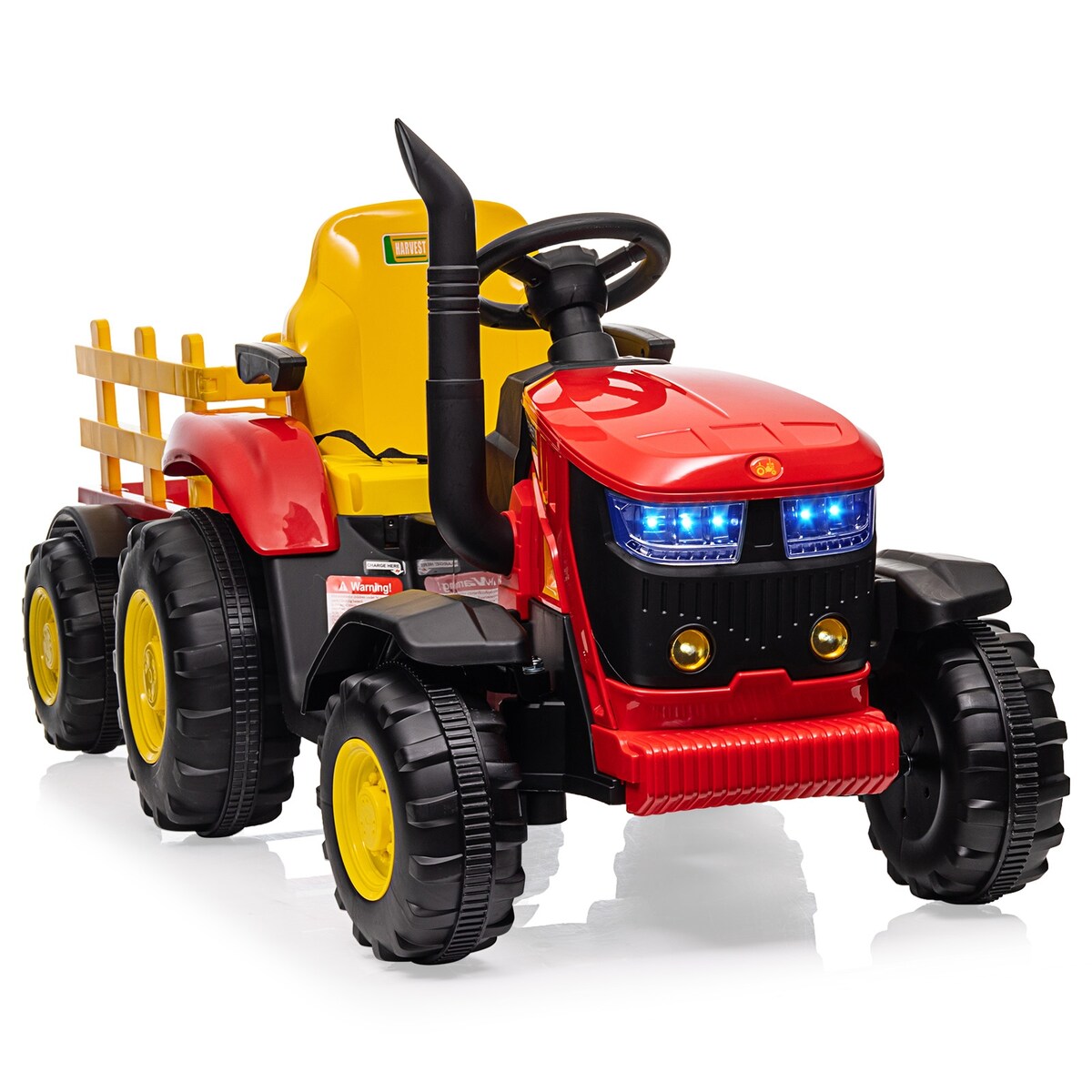 Kids Ride on Tractor with Trailer, 12V Battery Powered Electric Vehicle Toy
