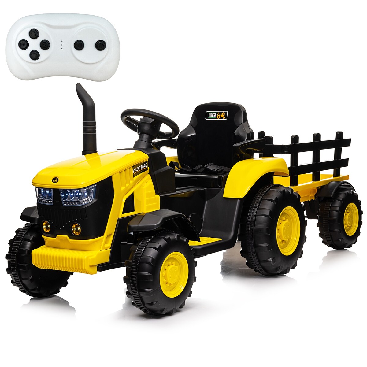 Kids Ride on Tractor with Trailer, 12V Battery Powered Electric Vehicle Toy