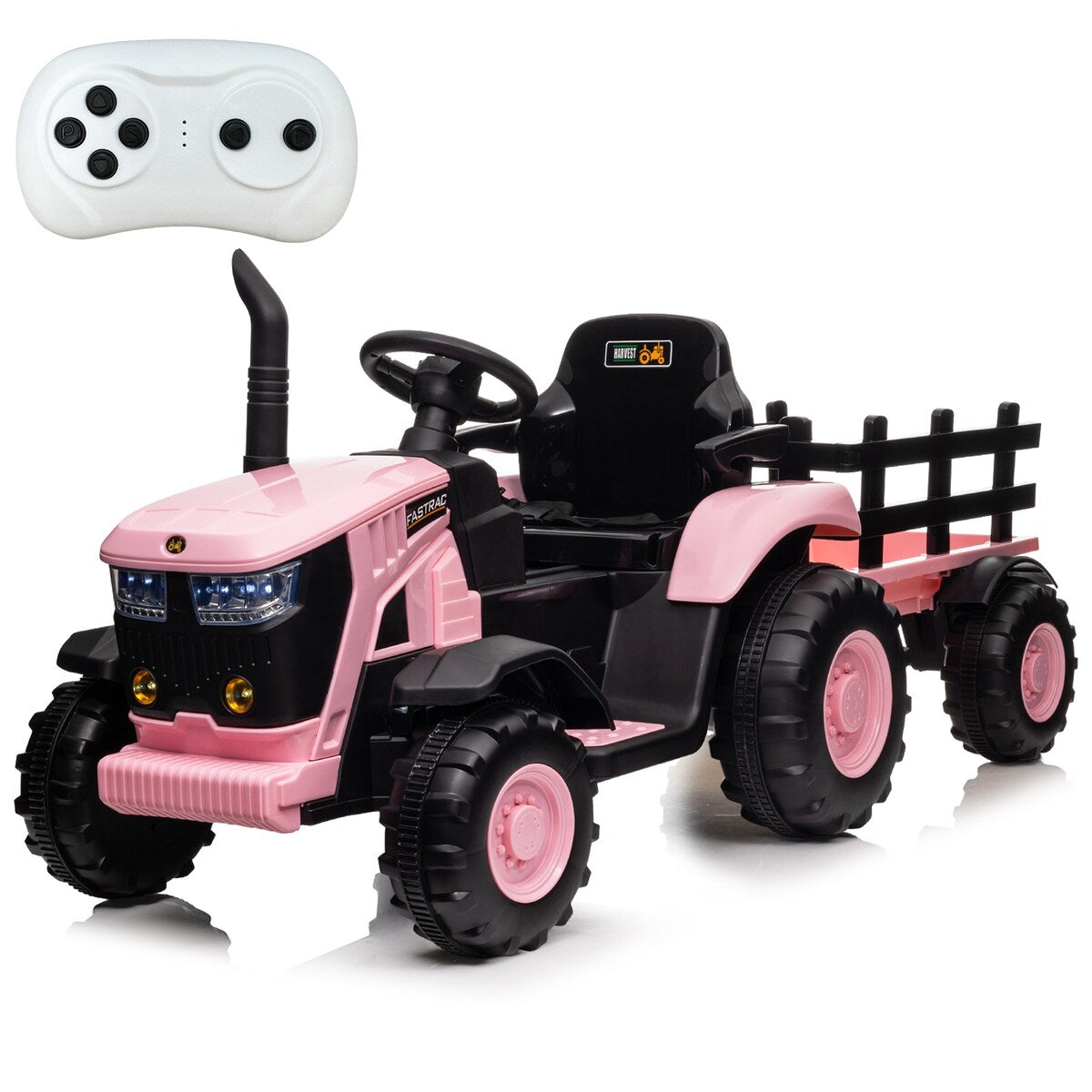 Kids Ride on Tractor with Trailer, 12V Battery Powered Electric Vehicle Toy