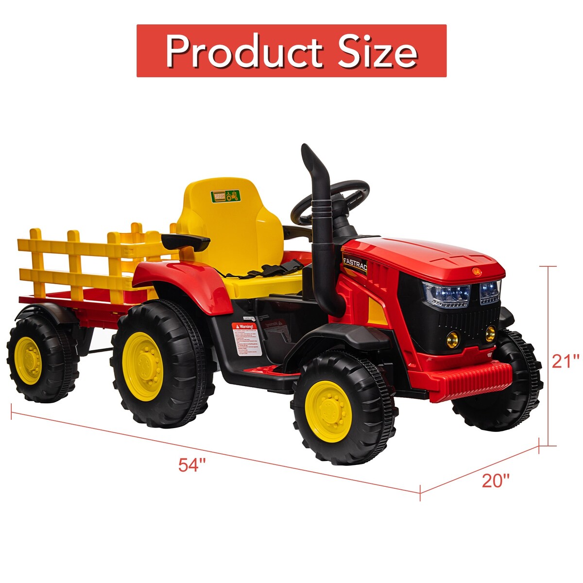 Kids Ride on Tractor with Trailer, 12V Battery Powered Electric Vehicle Toy