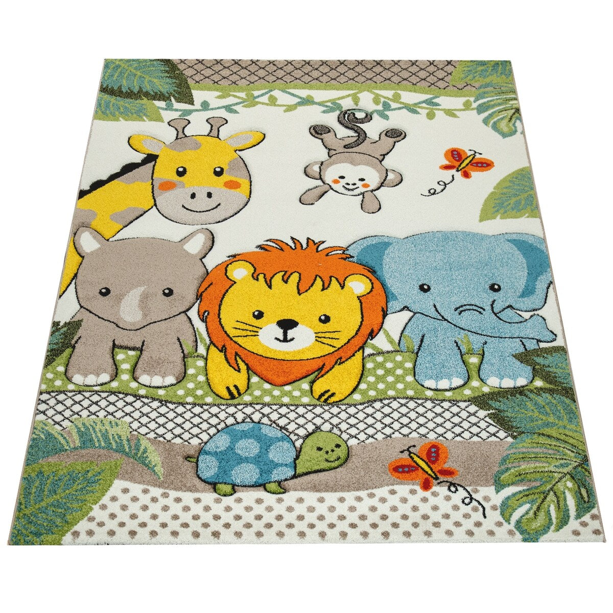 Kids Room Rug Cute Zoo Animals Jungle in 3D Effect for Nursery