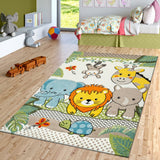 Kids Room Rug Cute Zoo Animals Jungle in 3D Effect for Nursery