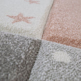Kids Rug for Nursery Checkered with Stars in Pastel Colors