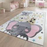 Kids Rug for Nursery Cute Animals in Cream Pastel Colors