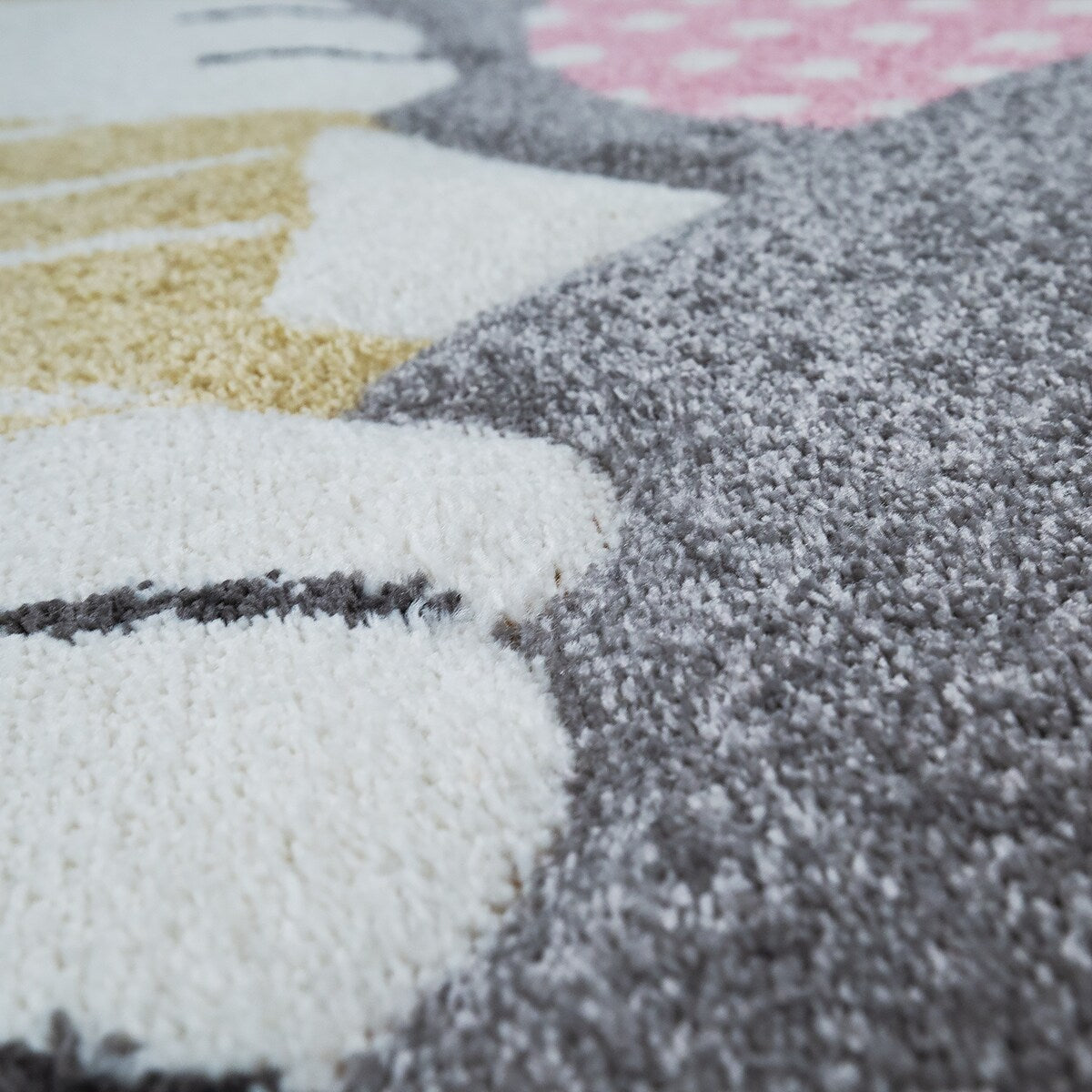 Kids Rug for Nursery Cute Animals in Cream Pastel Colors