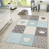 Kids Rug for Nursery with Dots Hearts And Stars In Pastel Colors