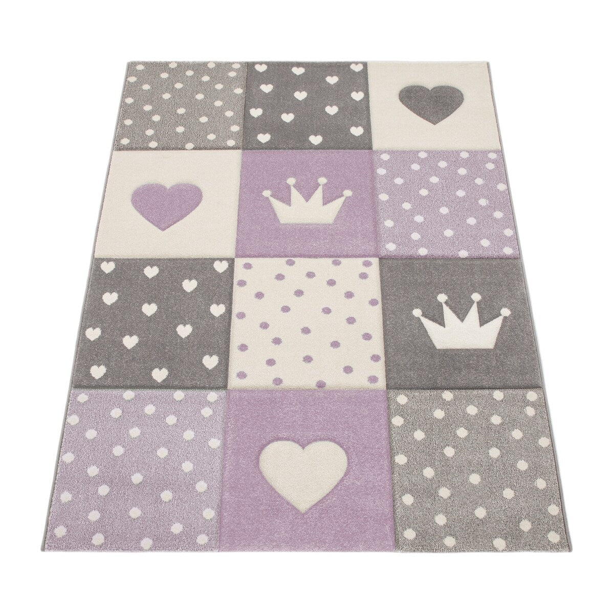 Kids Rug for Nursery with Dots Hearts And Stars In Pastel Colors