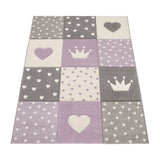 Kids Rug for Nursery with Dots Hearts And Stars In Pastel Colors