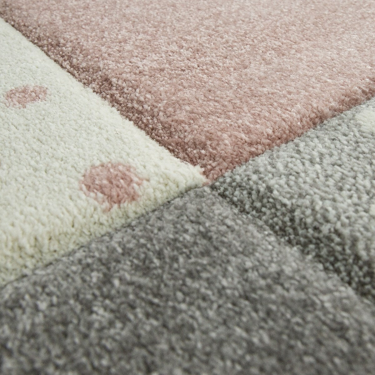 Kids Rug for Nursery with Dots Hearts And Stars In Pastel Colors