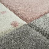 Kids Rug for Nursery with Dots Hearts And Stars In Pastel Colors