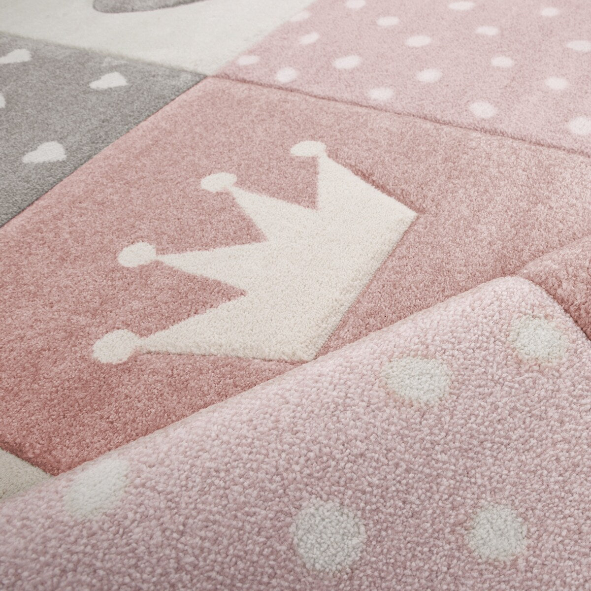 Kids Rug for Nursery with Dots Hearts And Stars In Pastel Colors