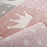 Kids Rug for Nursery with Dots Hearts And Stars In Pastel Colors