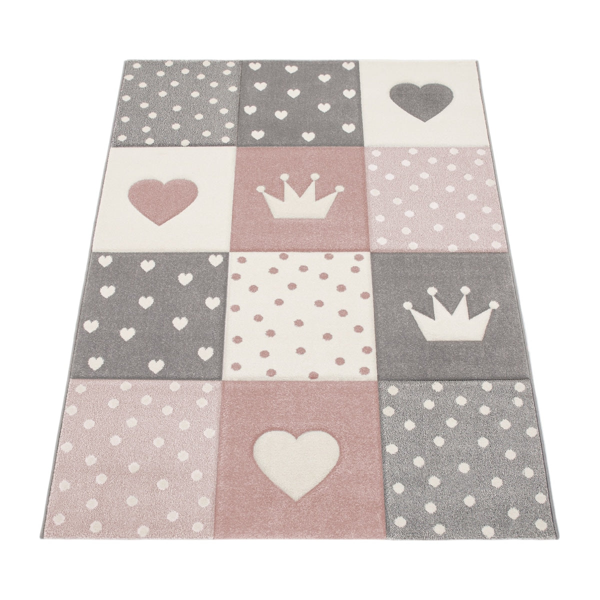 Kids Rug for Nursery with Dots Hearts And Stars In Pastel Colors