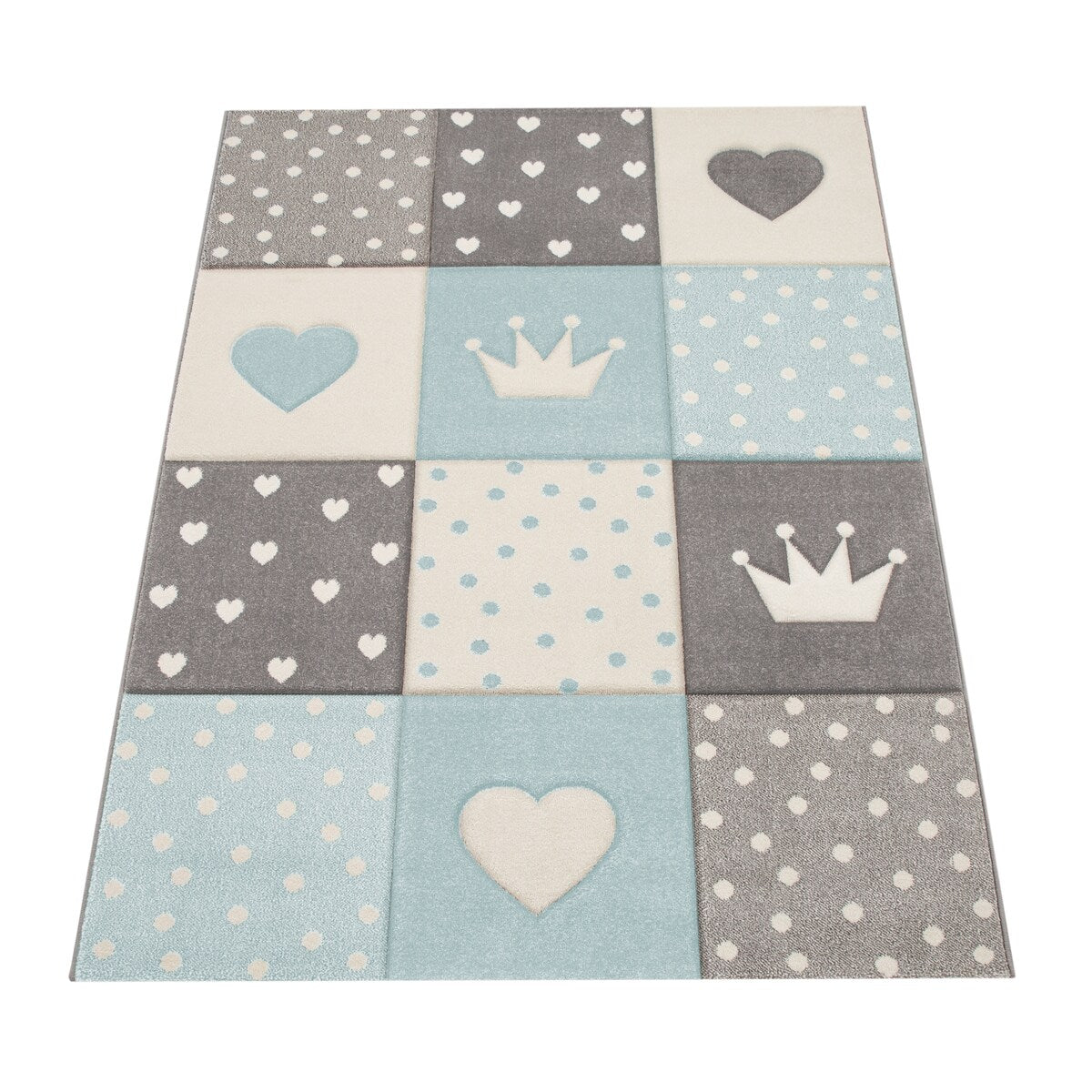 Kids Rug for Nursery with Dots Hearts And Stars In Pastel Colors
