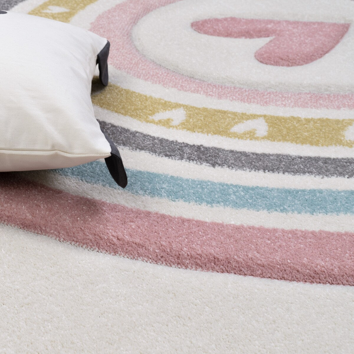 Kids Rug for Nursery with Rainbows & Hearts in Cream Pastel