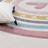 Kids Rug for Nursery with Rainbows & Hearts in Cream Pastel
