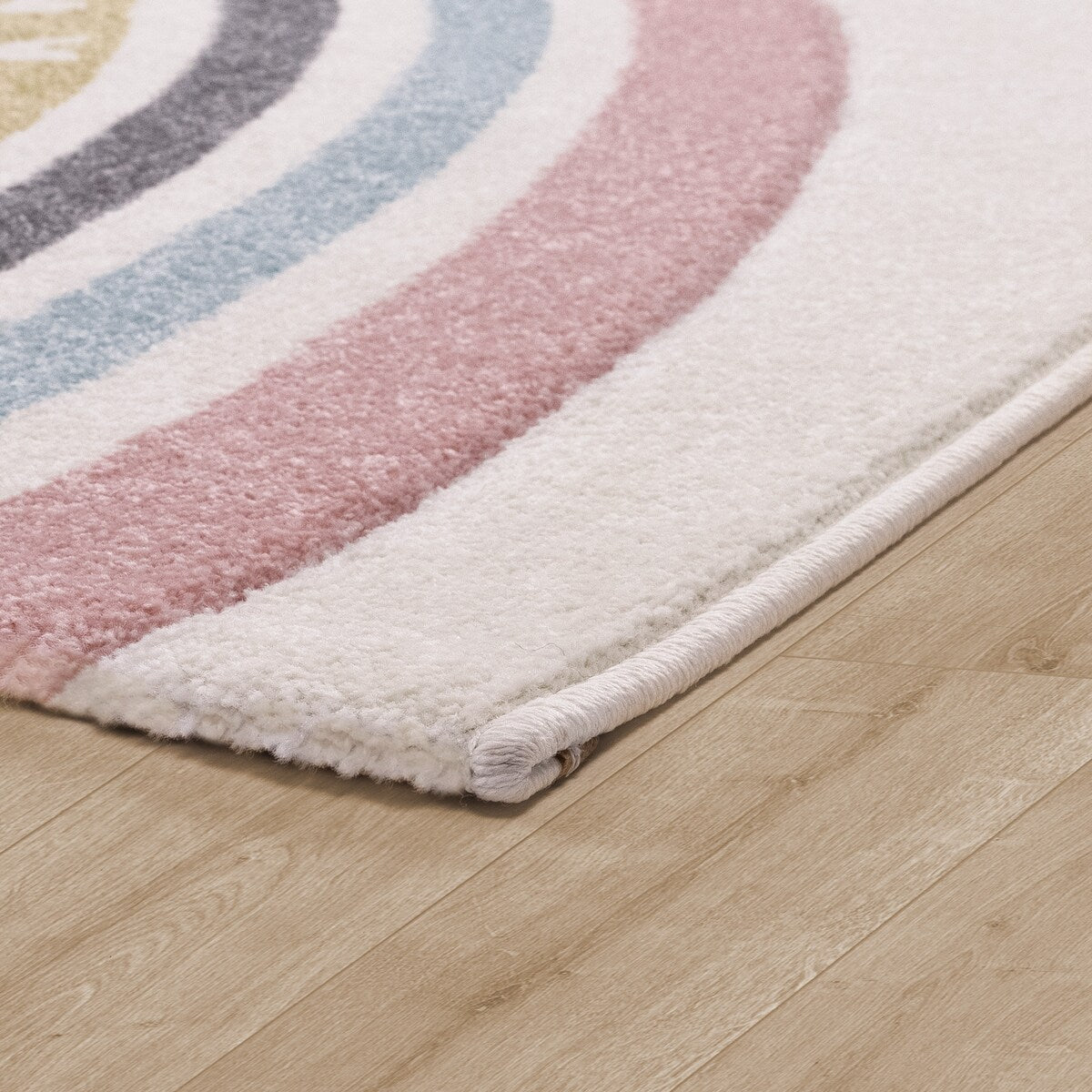 Kids Rug for Nursery with Rainbows & Hearts in Cream Pastel