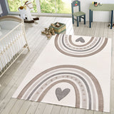 Kids Rug for Nursery with Rainbows & Hearts in Cream Pastel