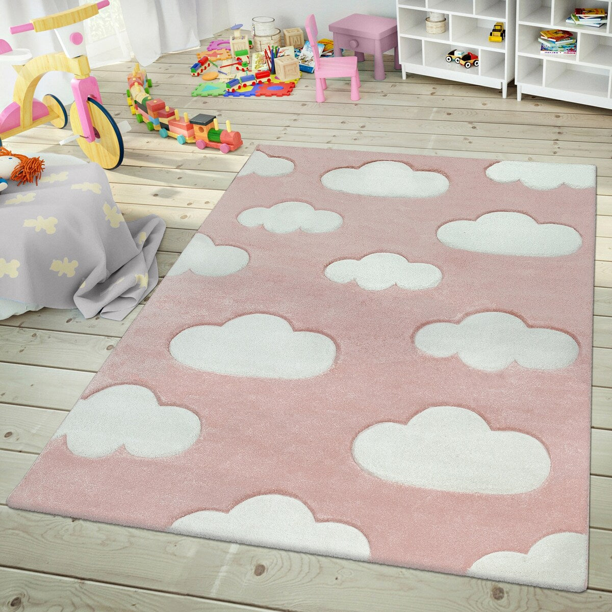 Kids Rug with Clouds in Pastel Colors for Children's Room or Nursery