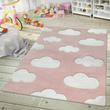 Kids Rug with Clouds in Pastel Colors for Children's Room or Nursery