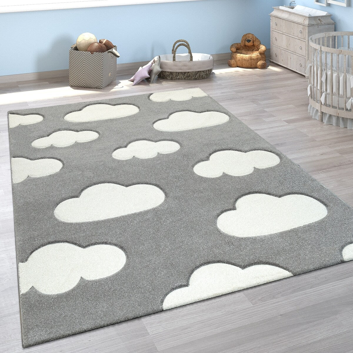Kids Rug with Clouds in Pastel Colors for Children's Room or Nursery