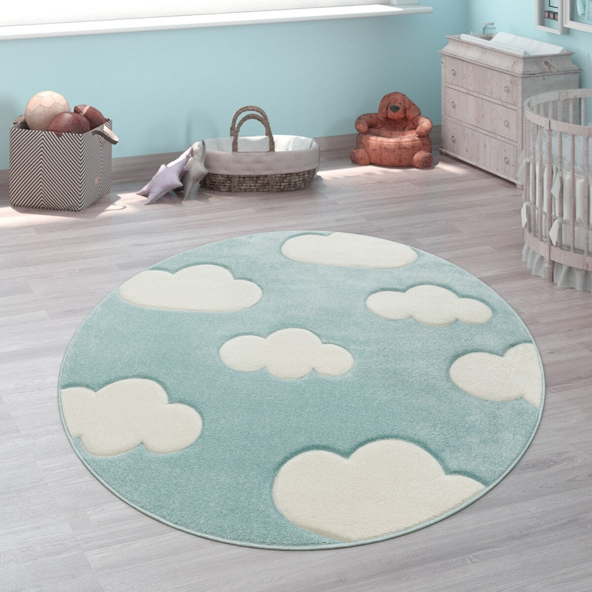 Kids Rug with Clouds in Pastel Colors for Children's Room or Nursery