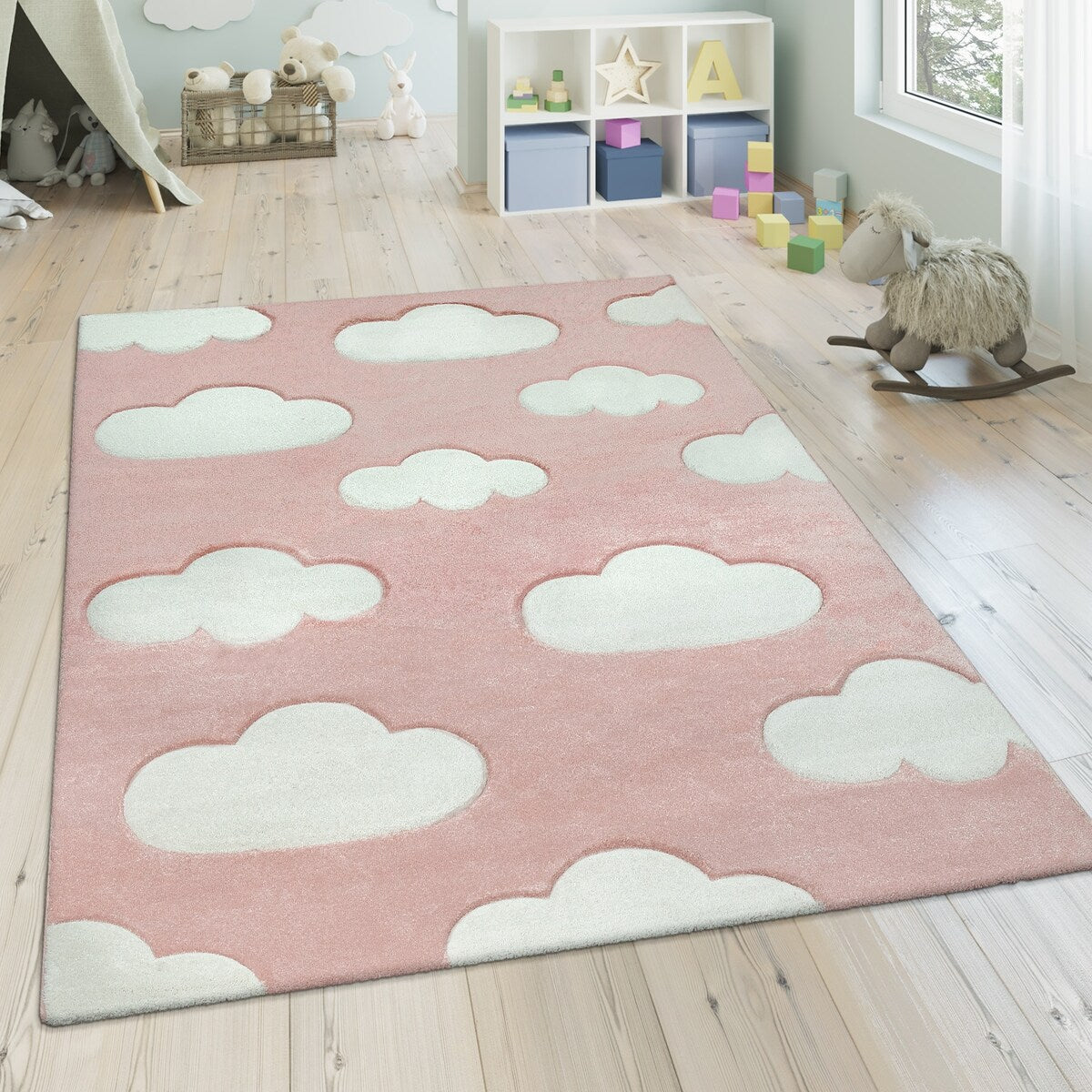 Kids Rug with Clouds in Pastel Colors for Children's Room or Nursery