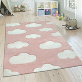 Kids Rug with Clouds in Pastel Colors for Children's Room or Nursery