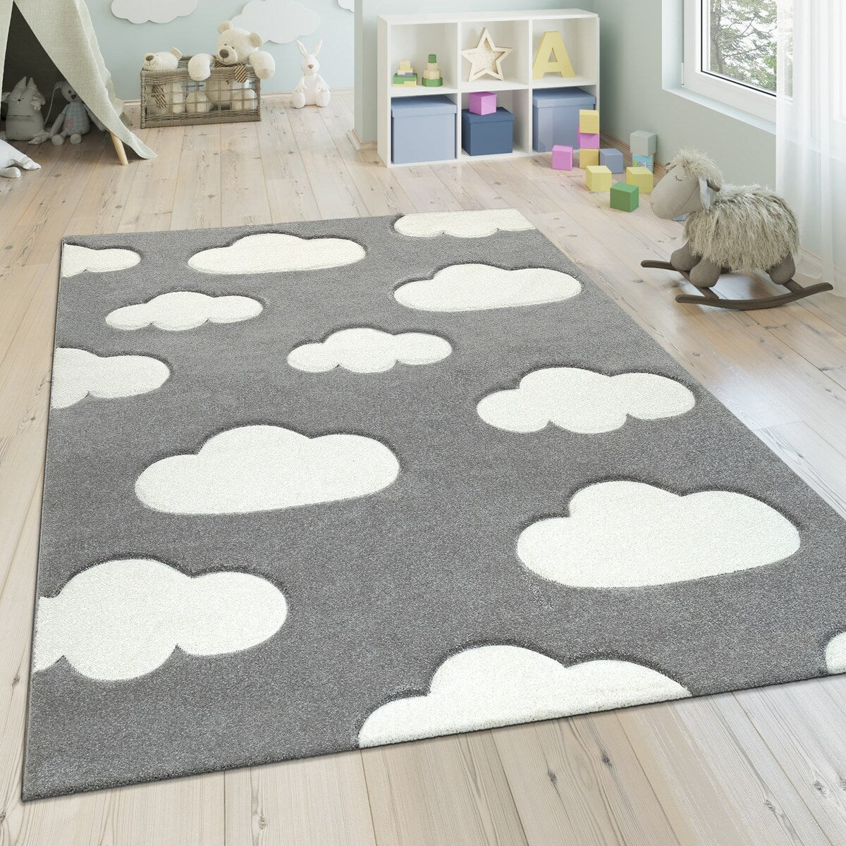 Kids Rug with Clouds in Pastel Colors for Children's Room or Nursery