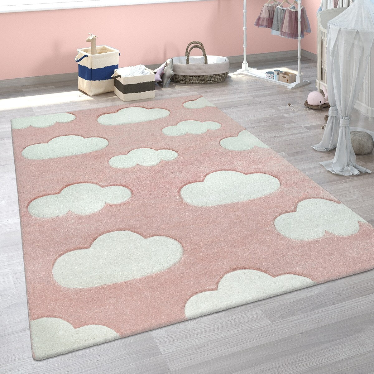 Kids Rug with Clouds in Pastel Colors for Children's Room or Nursery